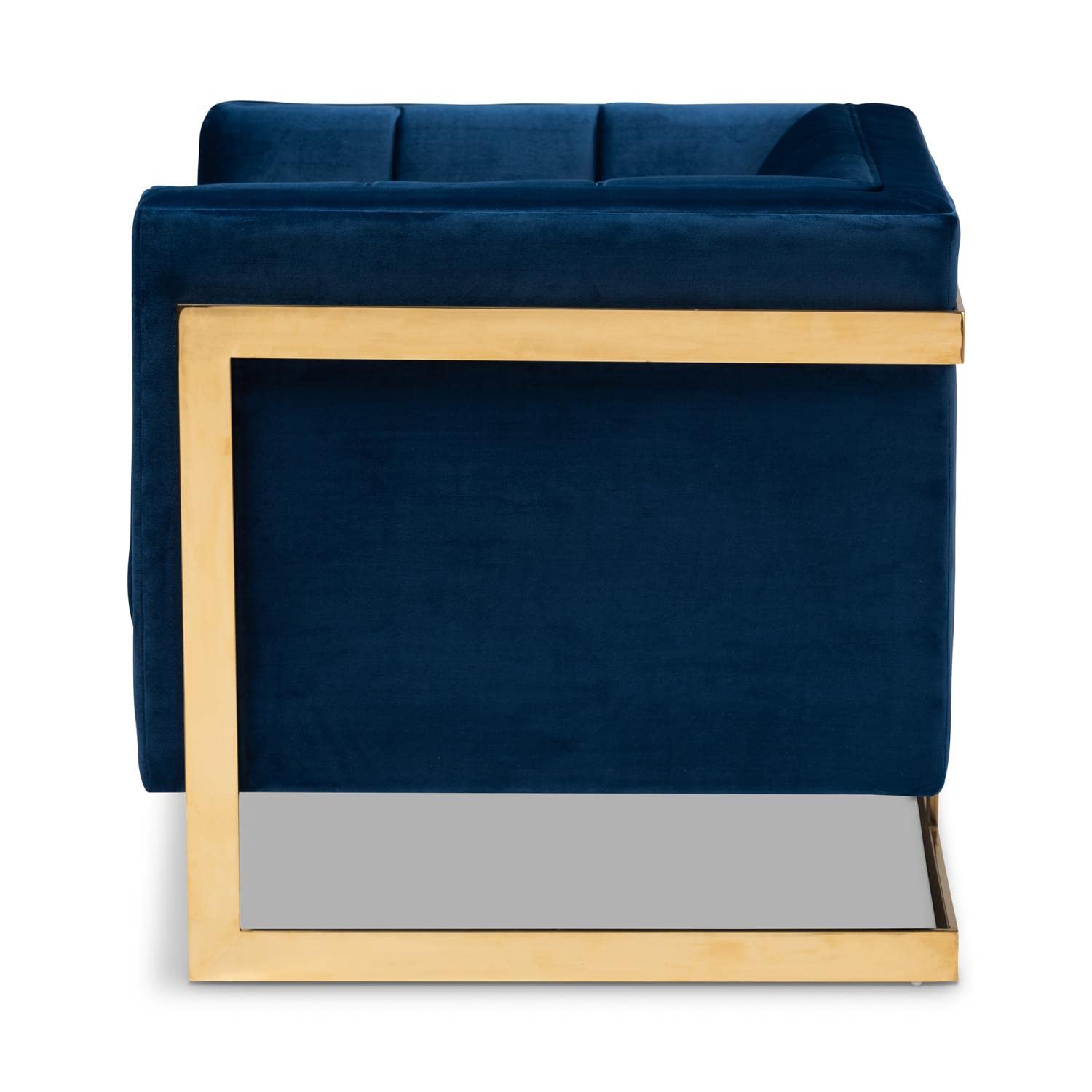 Baxton Studio Ambra Glam and Luxe Navy Blue Velvet Fabric Upholstered and Button Tufted Armchair with Gold-Tone Frame